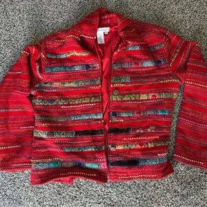 Vibrant Red Multicolor embroidered blazer jacket